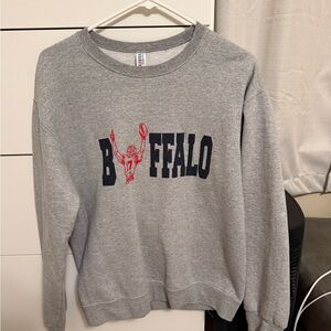 Jerzees Gray Buffalo Graphic Crewneck Sweater